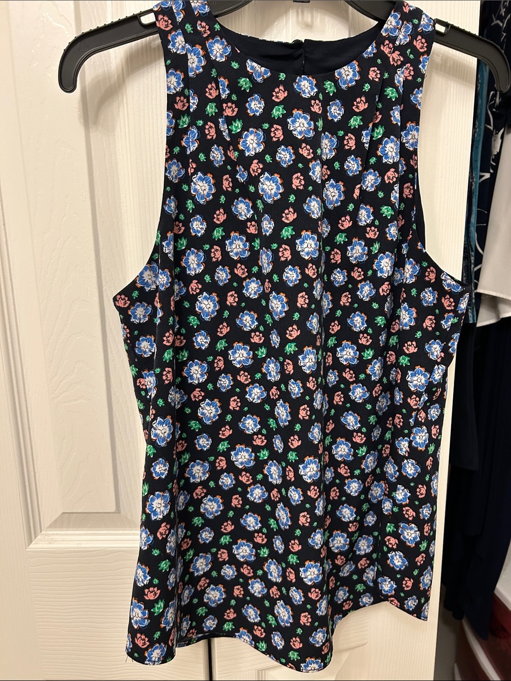 Banana Republic Black Floral Tank Top with Blue & Pink Flowers